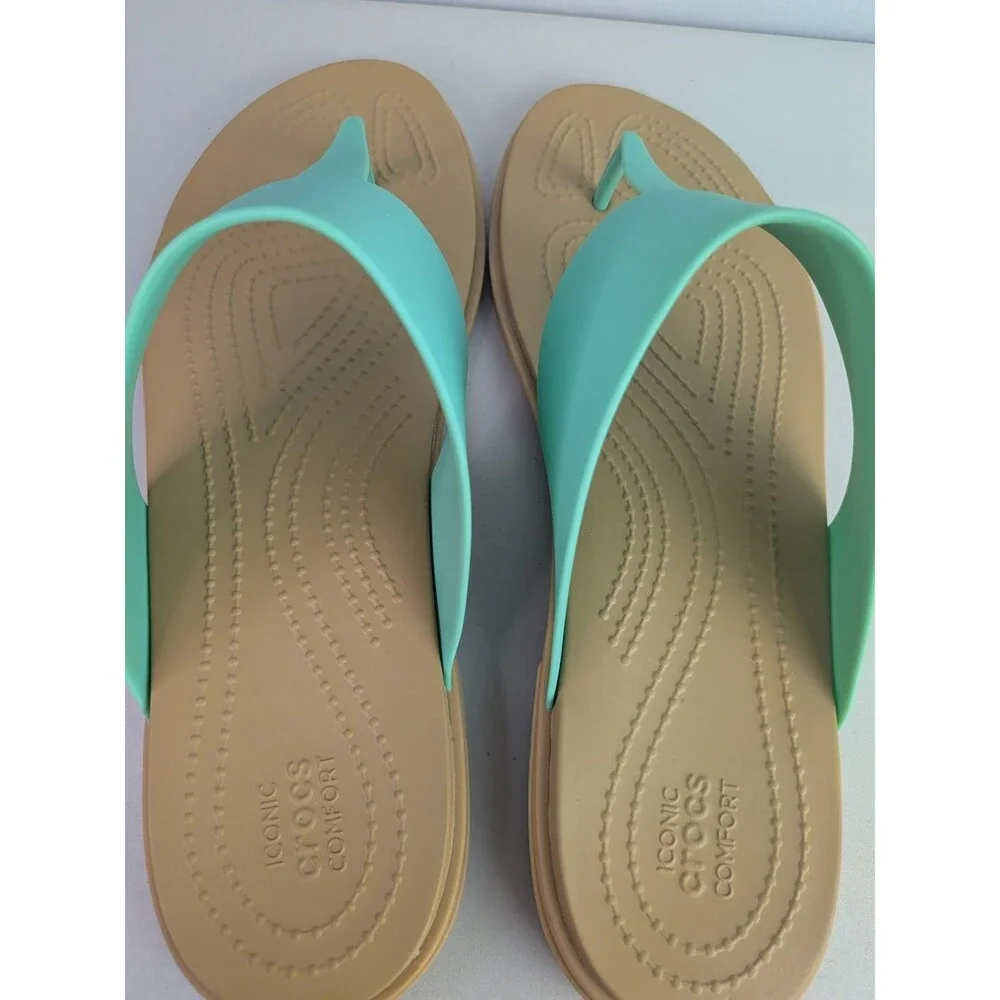 Crocs Tulum Flip Sandals Women’s Size 11 Jade Stone Bright Blue Thong Flop Shoes